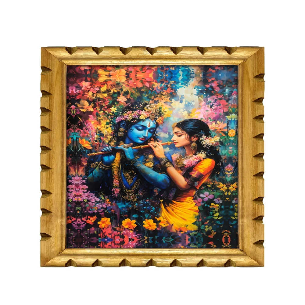 Radha Krishna Art Digital Print with Premium Wooden Frame, 33 cm x 51 cm, 300 GSM Laminated