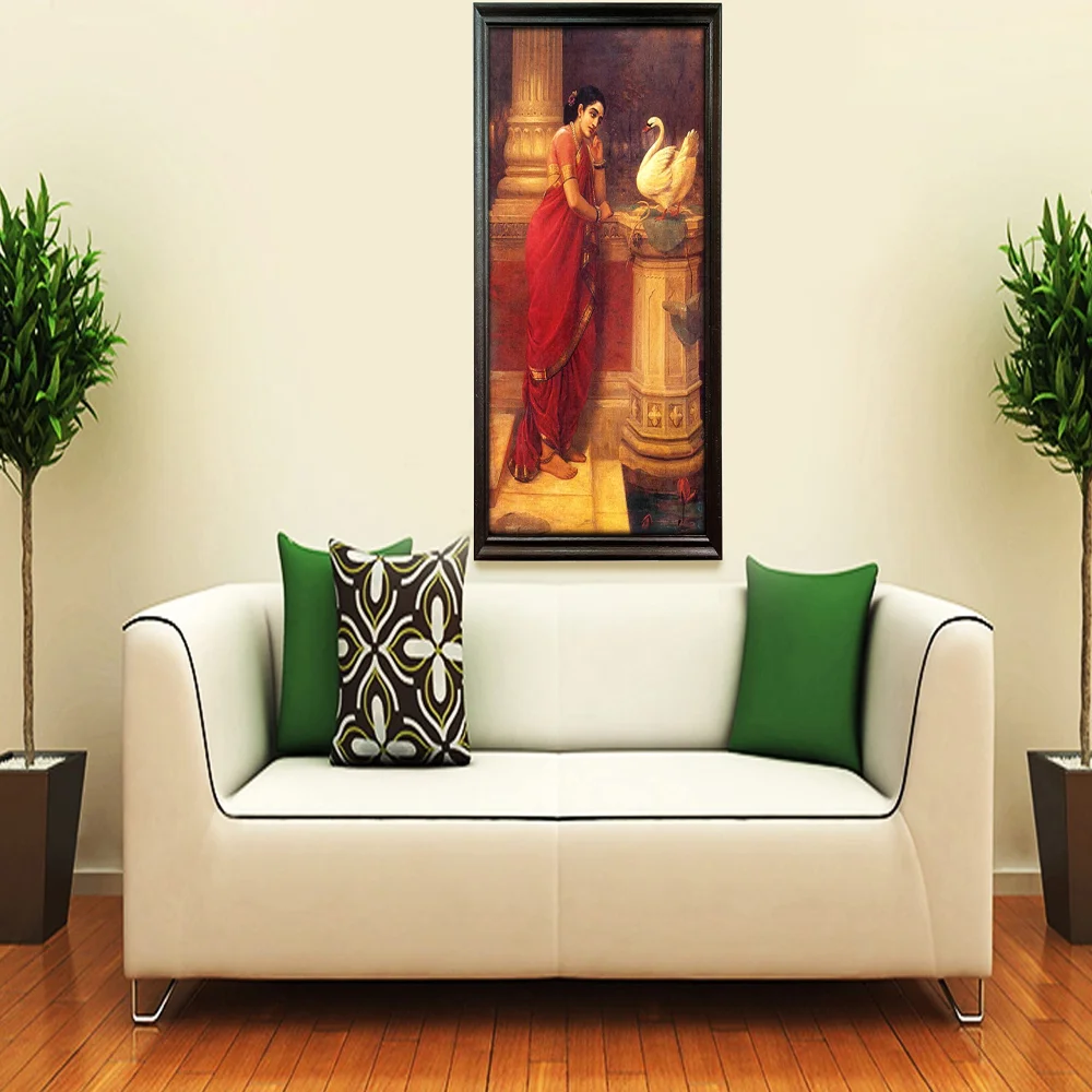 Hamsa Damandi Laminated Digital Re print With Wood Frame