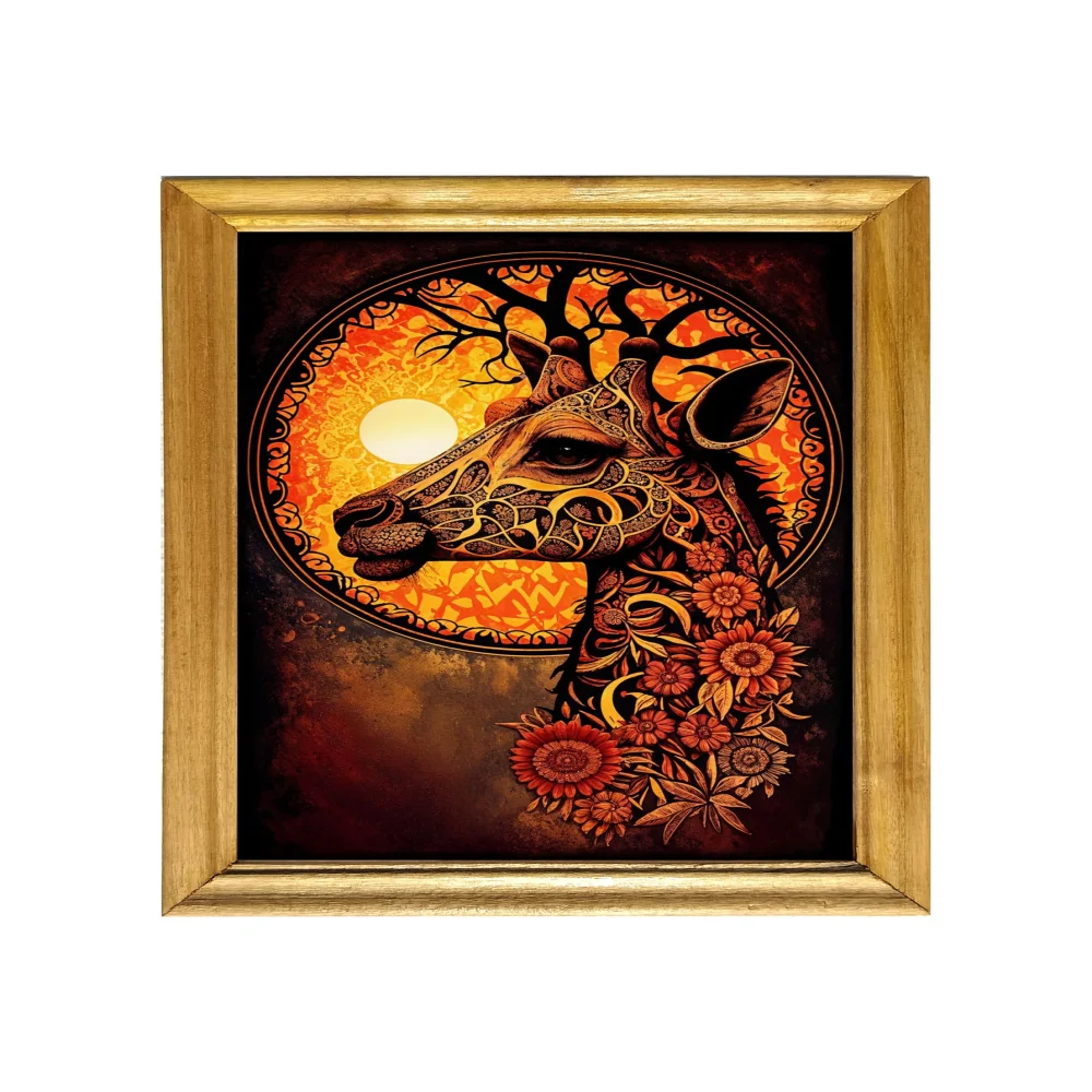 Celtic Giraffe Wall Art, 33 cm x 51 cm, Laminated Digital Print, Wooden Frame with Floral Design