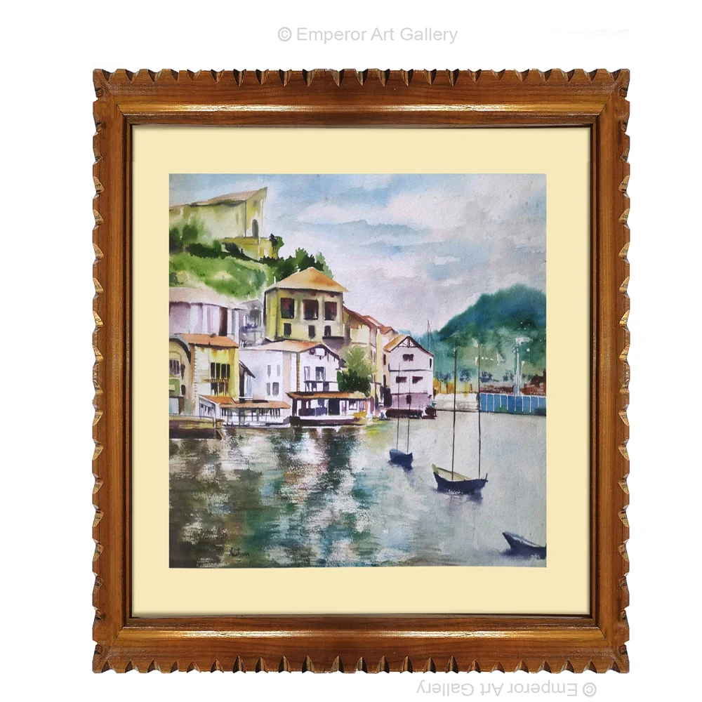 EMPEROR ART GALLERY, Original Handmade Water Painting With Teak Wood Frame For Wall(19x23) In