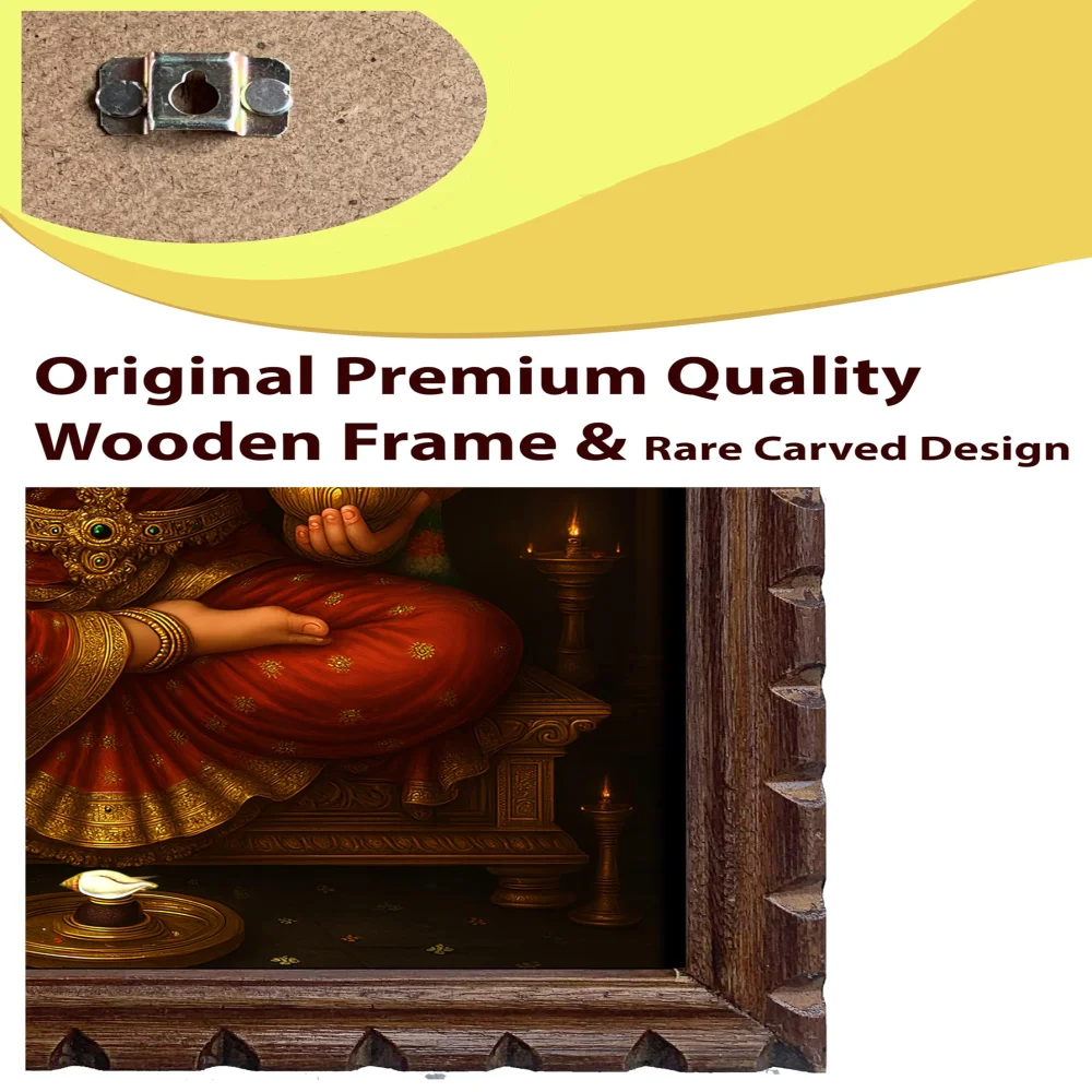 EMPEROR ART GALLERY Maa Annapurna Religious Wall Art, Premium Wooden Frame, 35.5 x 25.4 cm, Black Frame with Digital Print, Glitter Laminated