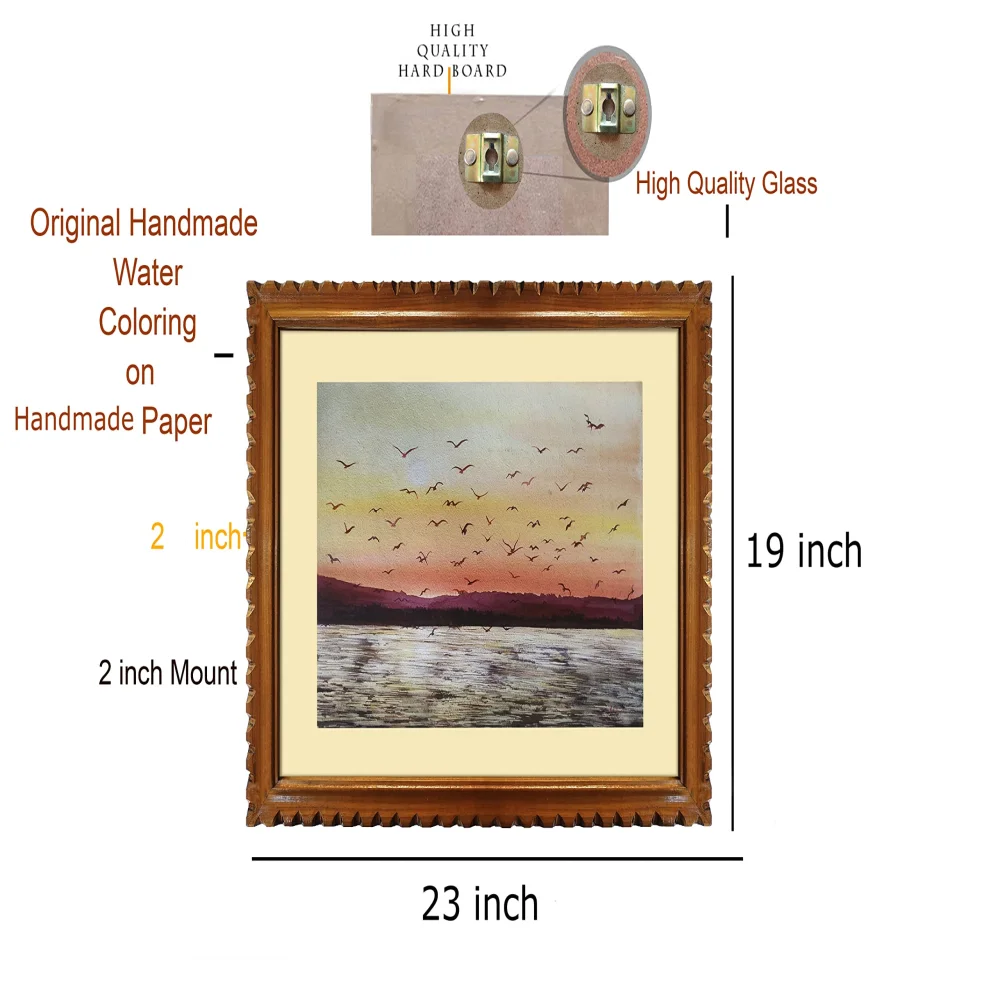 EMPEROR ART GALLERY, Original Handmade Water Painting With Teak Wood Frame For Living Room(19x22) In