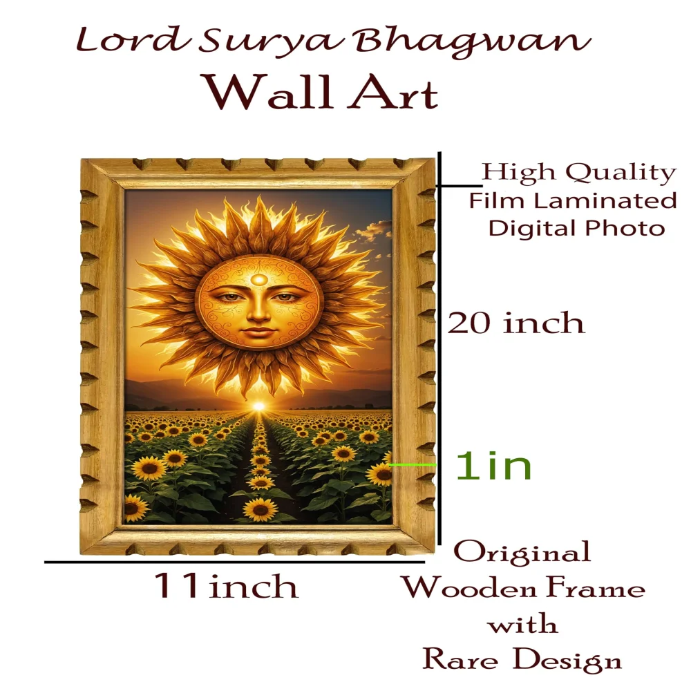 EMPEROR ART GALLERY®,Lord Surya Bhagwan Wall Art, 28x51 cm, Film Laminated Digital Photo, Wooden Frame with Rare Design
