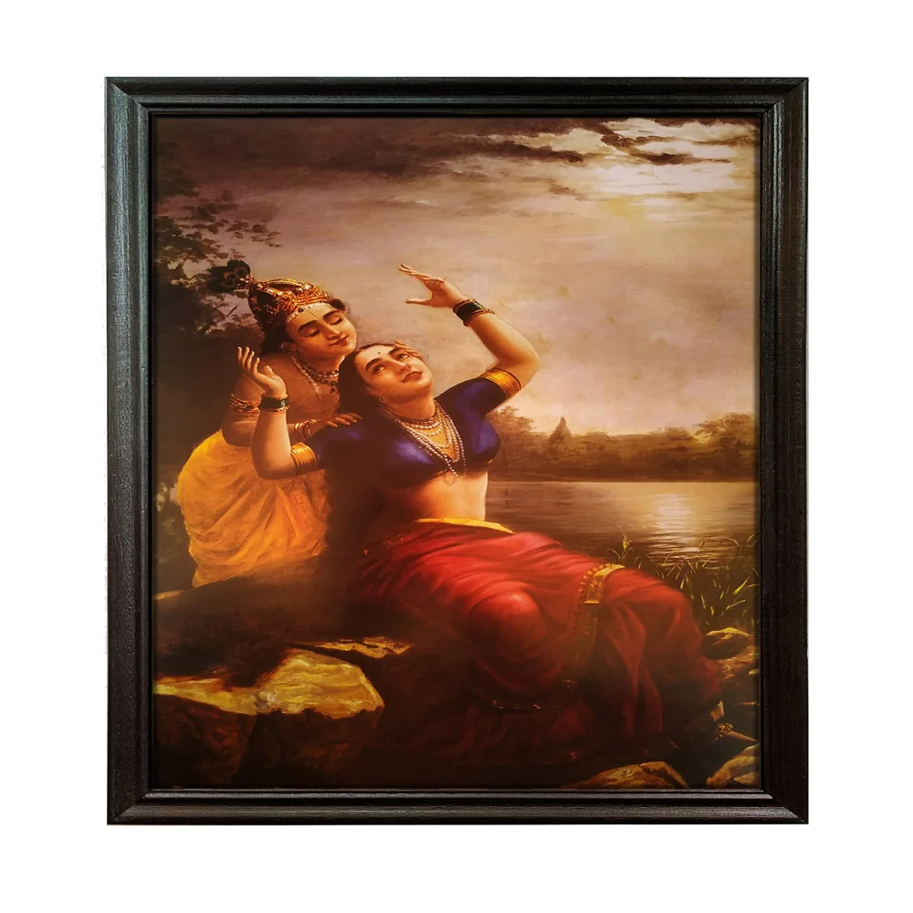 Mperor, Radha and Madhava'' Laminated digital Re-Print With Original Wood Frame(28x18) in