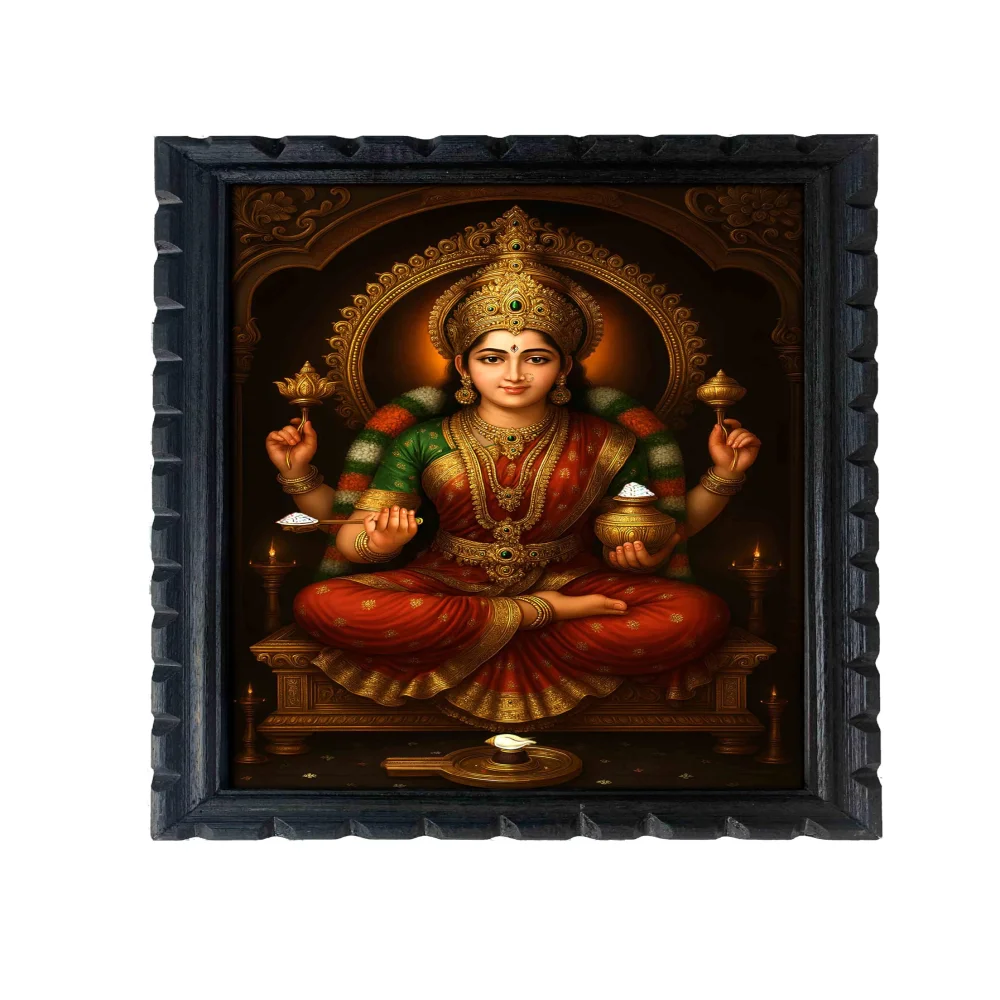 EMPEROR ART GALLERY®,Maa Annapurna Religious Wall Art, Premium Wooden Frame, 35.5 x 50.8 cm, Glitter Laminated Digital Print