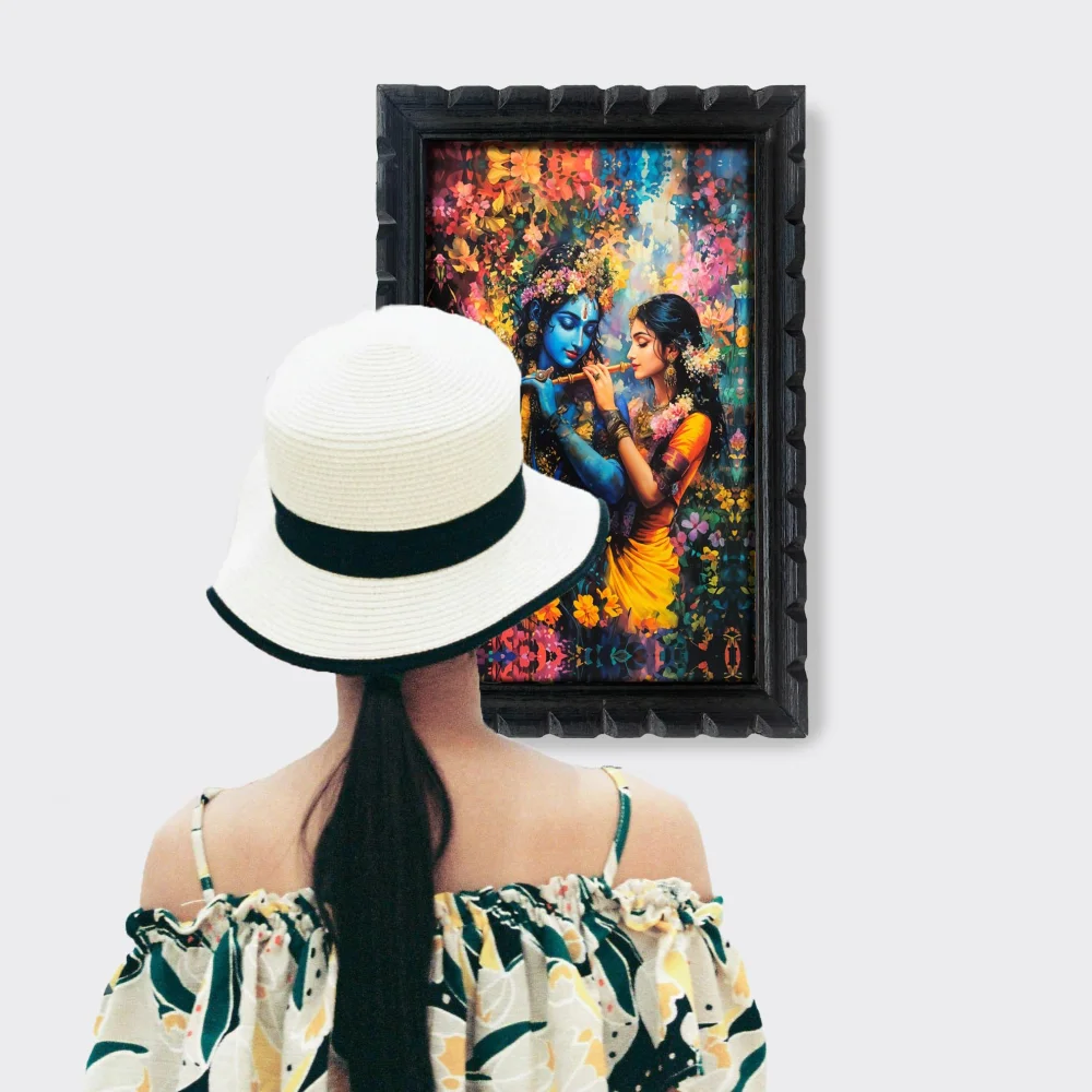 Radha Krishna Art Digital Print with Premium Wooden Frame, 33 cm x 51 cm, 300 GSM Laminated