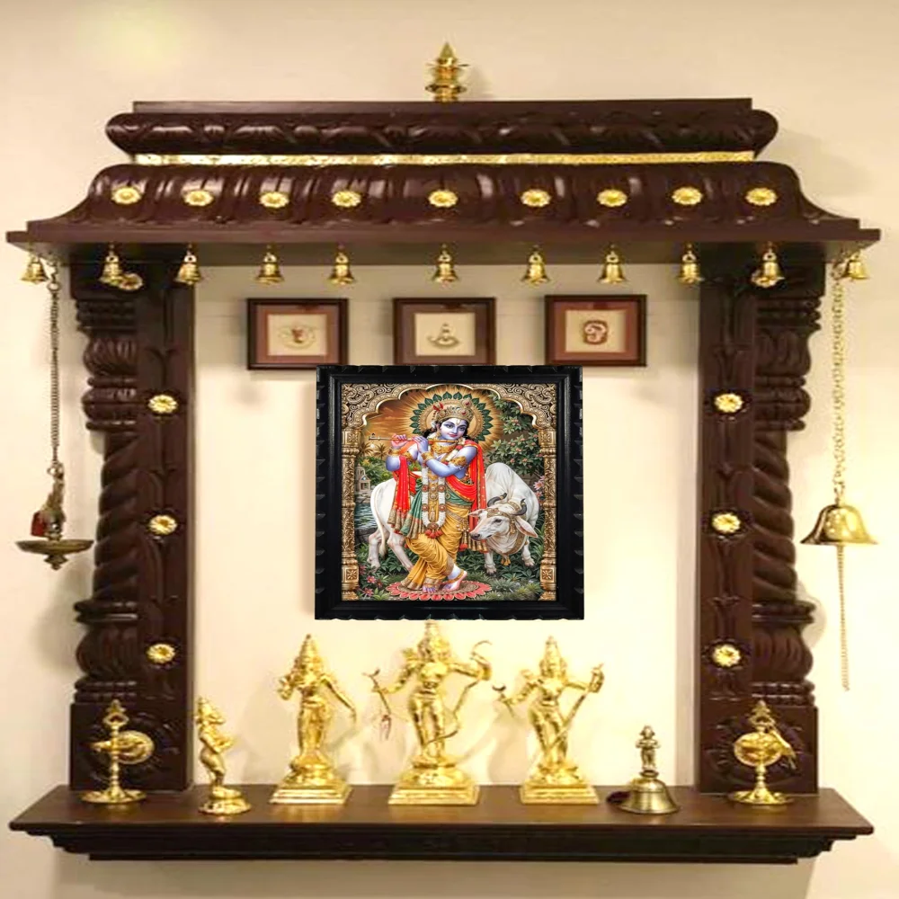 EMPEROR ART GALLERY®,Lord Krishna Religious Wall Frame, Premium Laminated Digital Print, Original Wood Frame, 34.3 x 48.3 cm