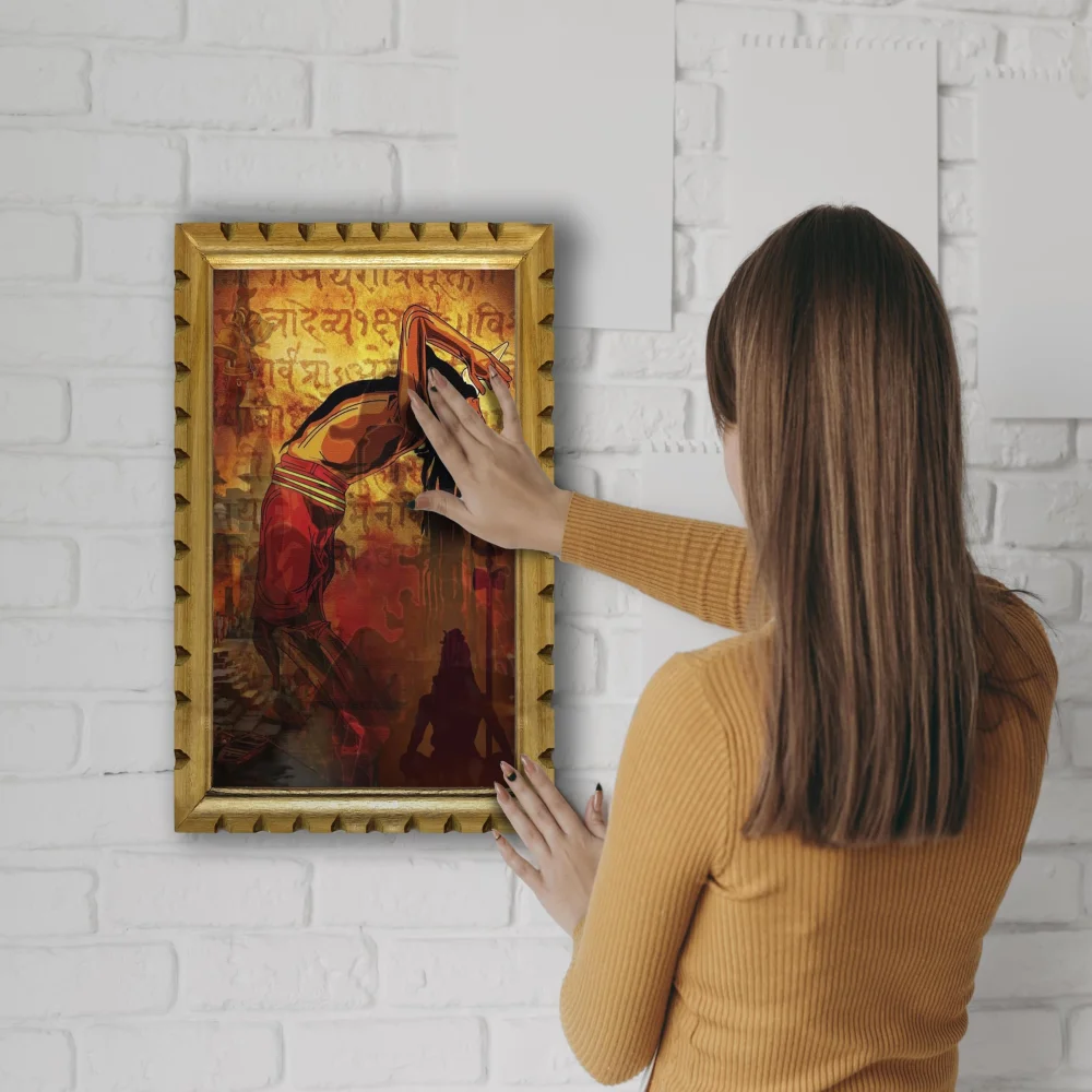 Kumbh Mela Art Premium Wooden Framed Wall Art, 13x19 inches, 300 GSM Digital Print with Glass