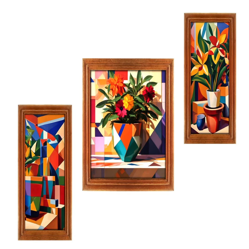 Abstract Art Flower Pot 3 Piece Painting Digital Reprint(13x7,13x13,13x7) inch