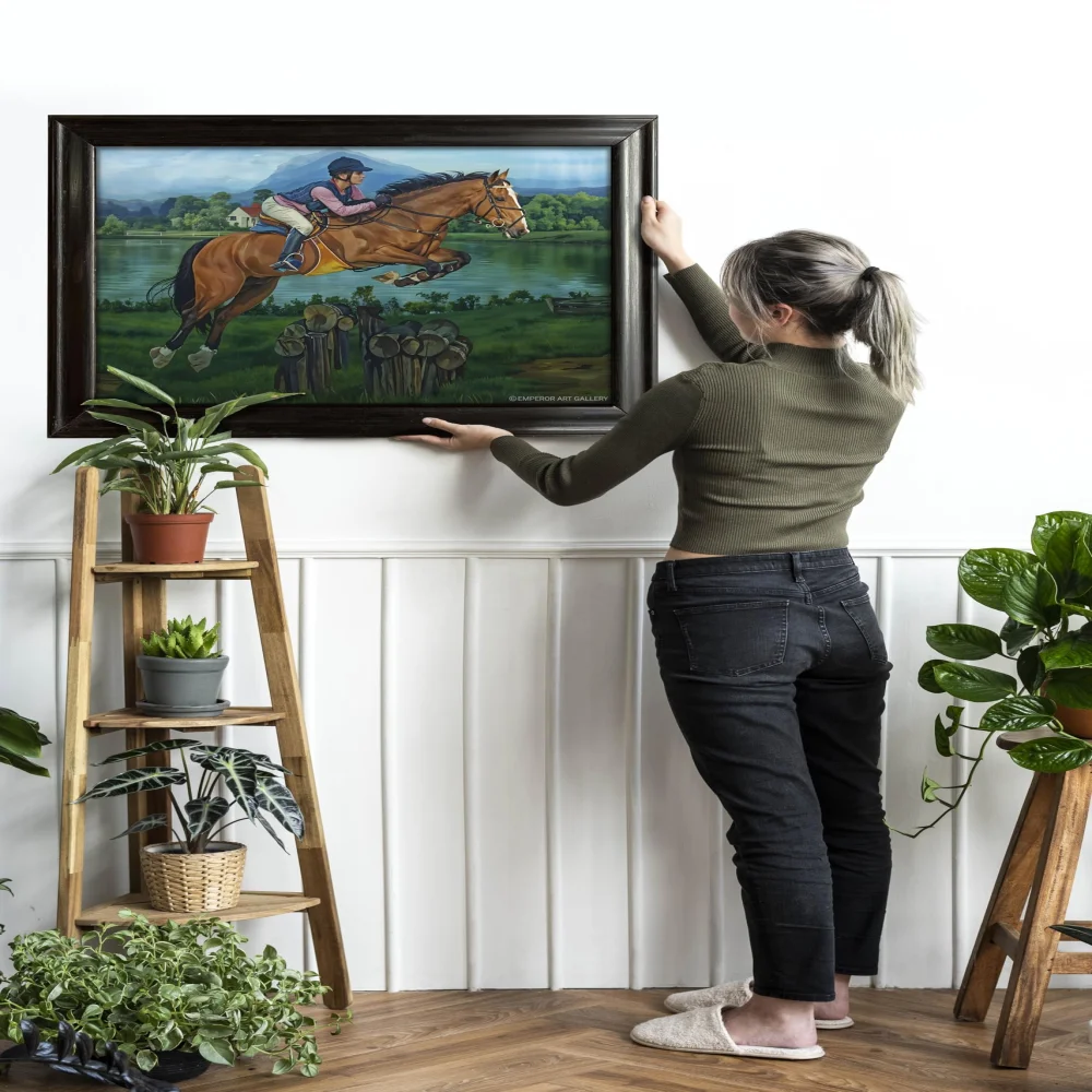 EMPEROR ART GALLERY®, Horse Riding Canvas Wall Art, Premium Wooden Frame, 32 x 24.8 inches