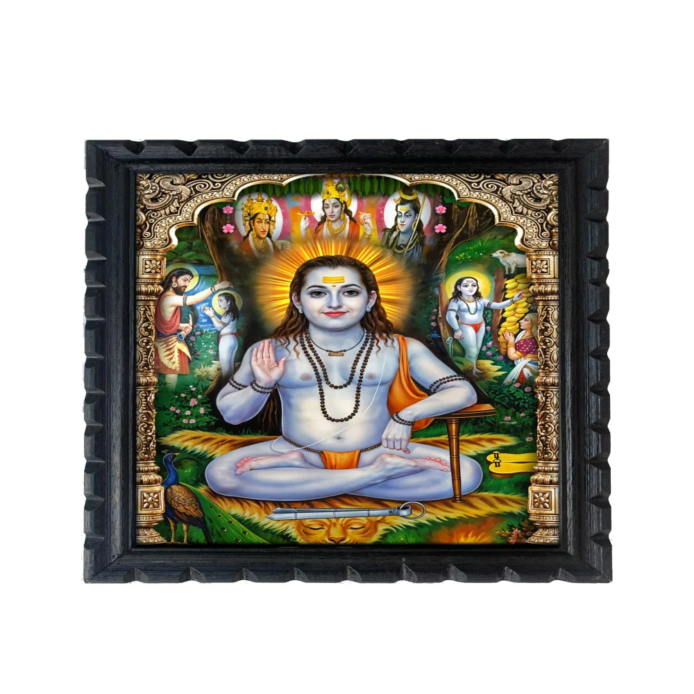 EMPEROR ART GALLERY Gorakhnath Baba ji Religious Wall Frame, Premium Wooden Frame with Carved Design, 25.4 x 32 cm, Digital Print with Glass