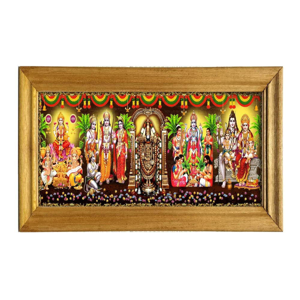 EMPEROR ART GALLERY Digital Print of Hindu Gods and Goddesses with Wooden Frame, 5 Gods