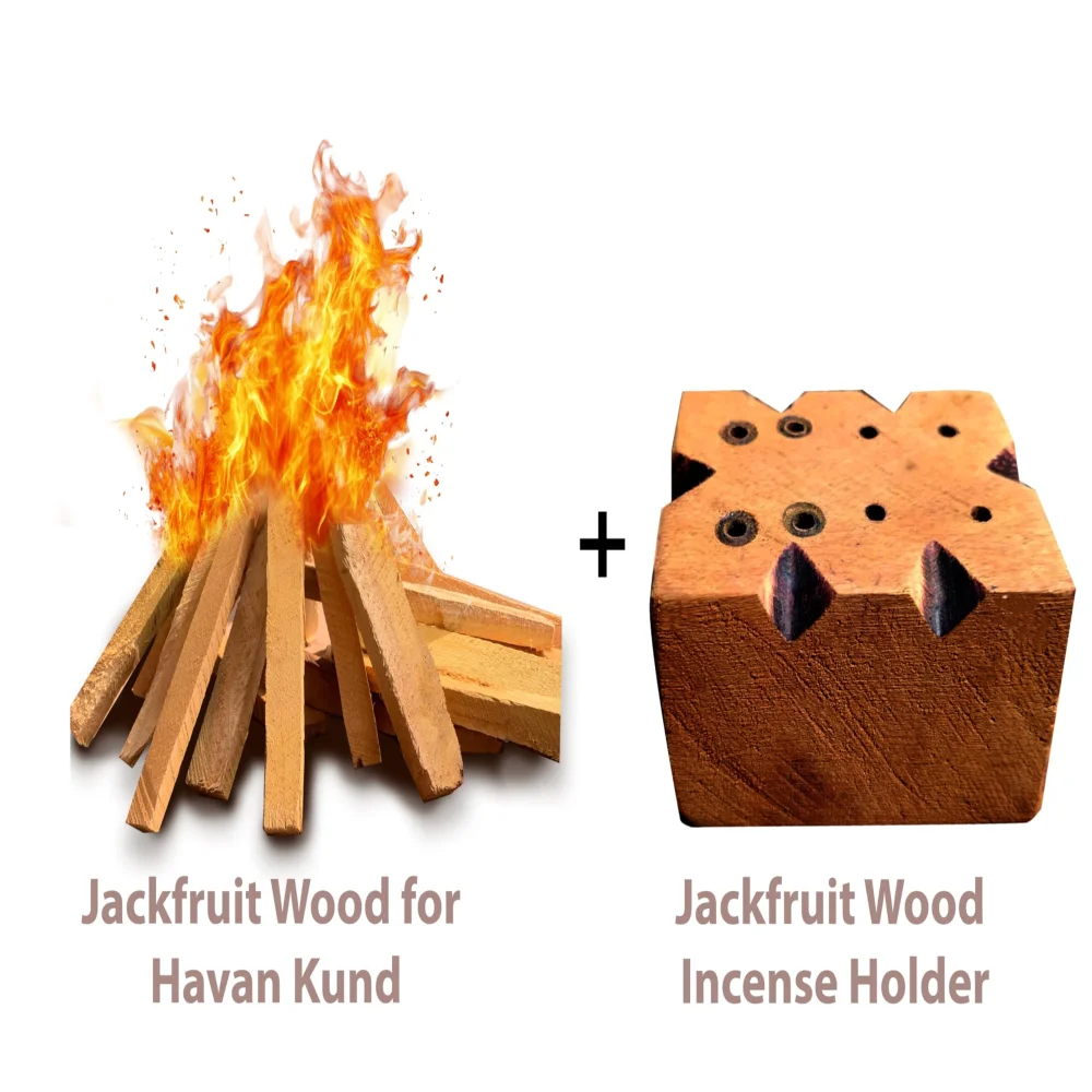 Emperor Art Gallery®,Jackfruit Wood Havan Kund 20 Sticks with Incense Holder Set, 15.2 cm Sticks, 8-Hole Wooden Stand