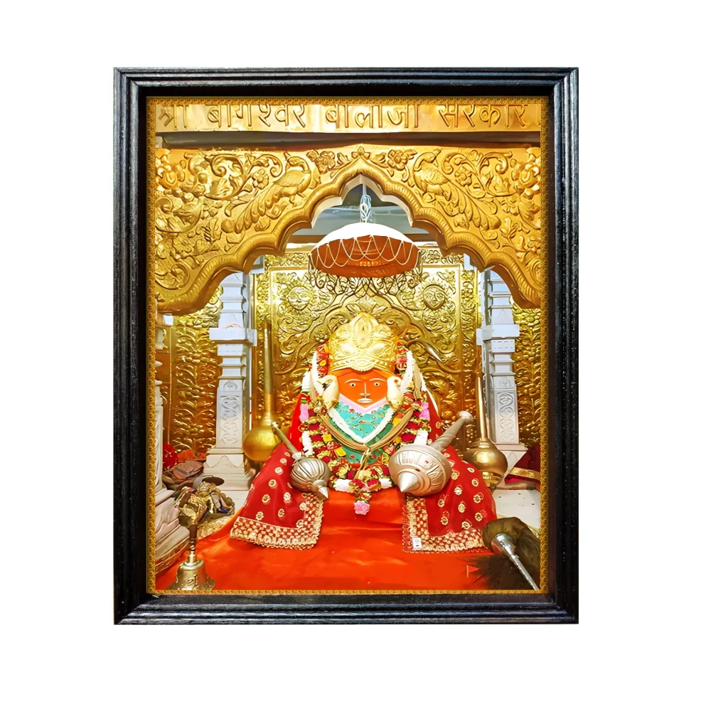 Hindu Religious Frame, Shree Bageswari Balaji Digital Print, 26.7 x 40.6 cm, Black Frame with Laminated Hardboard