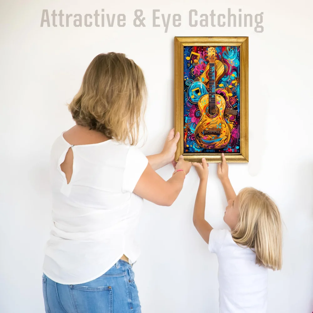 EMPEROR ART GALLERY®,Abstract Guitar Wall Art, 30.5 x 50.8 cm, Laminated Digital Print with Wooden Frame, Colourful Music Theme