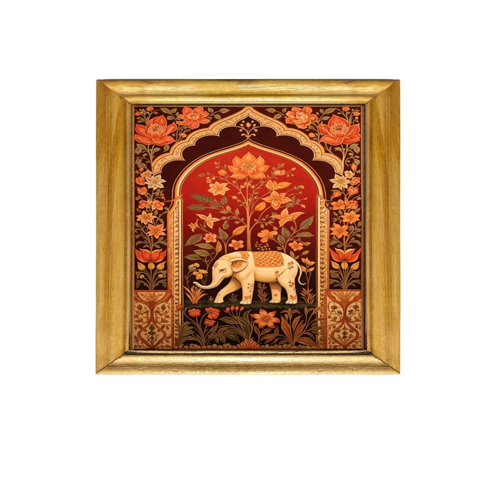 Celtic Elephant Wall Art, 48.3 x 33 cm, Laminated Digital Print, Natural Colour Wooden Frame