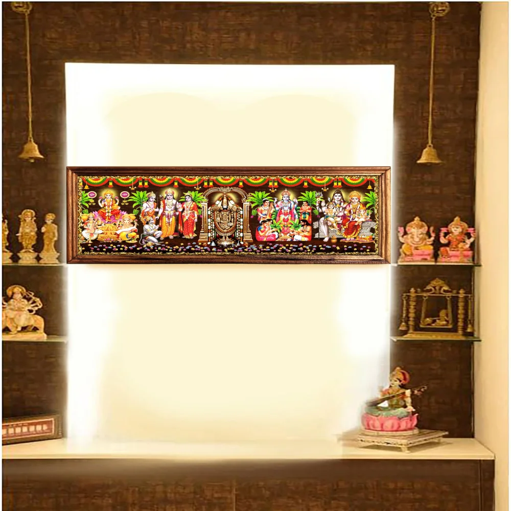 EMPEROR ART GALLERY 5god and goddess Digital Print with Teak Wooden Frame(7.2 inch X 17.2 inch) Religious Frame