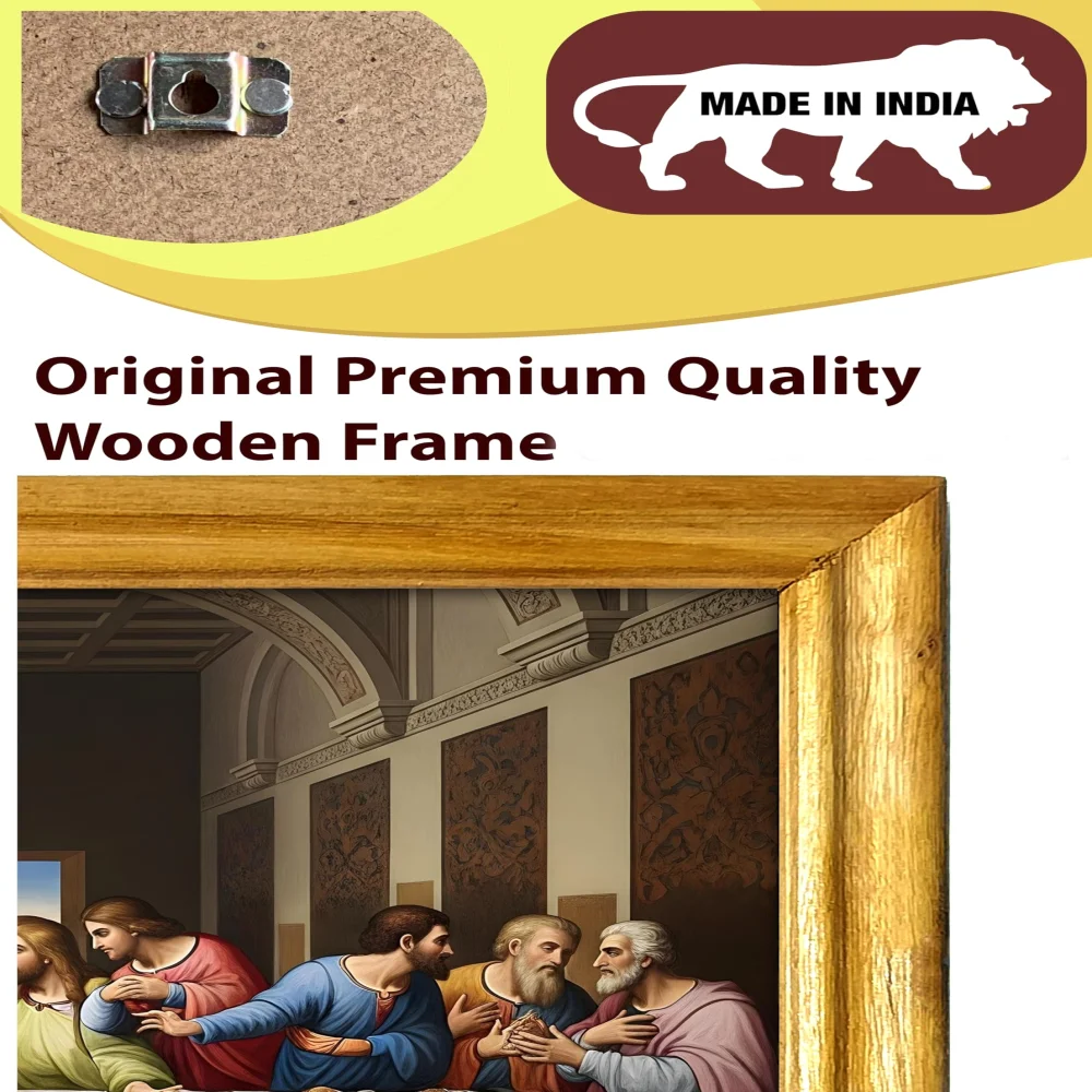 The Last Supper Jesus Wall Art, Wooden Frame, 50.8 x 30.5 cm, Glitter Laminated Digital Print