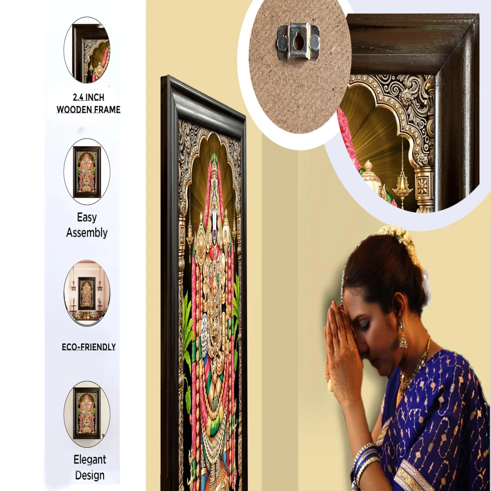 EMPEROR ART GALLERY®,Lord Venkateswara Canvas Digital Print with Wooden Frame, 24.7 x 35 inches, Black