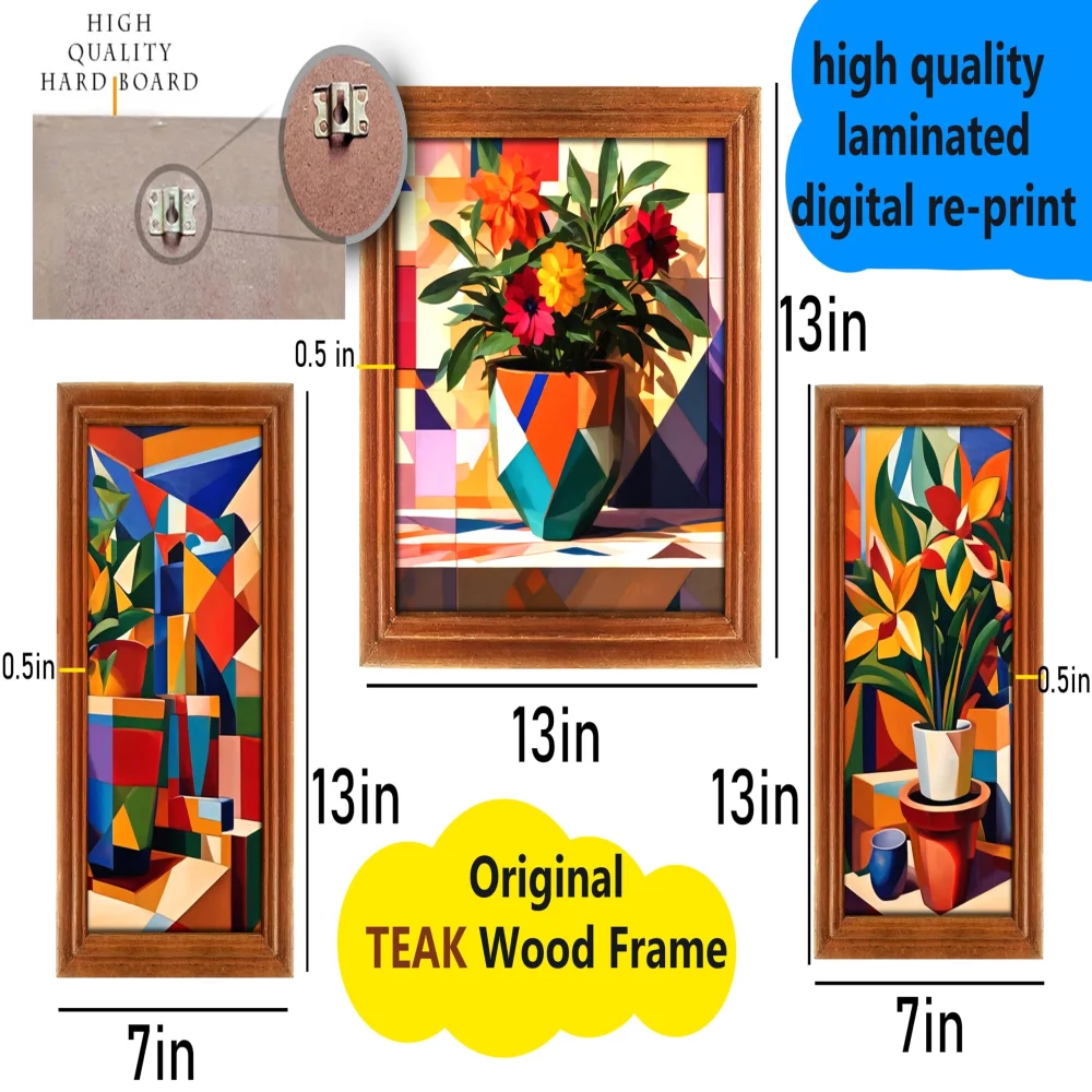 Abstract Art Flower Pot 3 Piece Painting Digital Reprint(13x7,13x13,13x7) inch