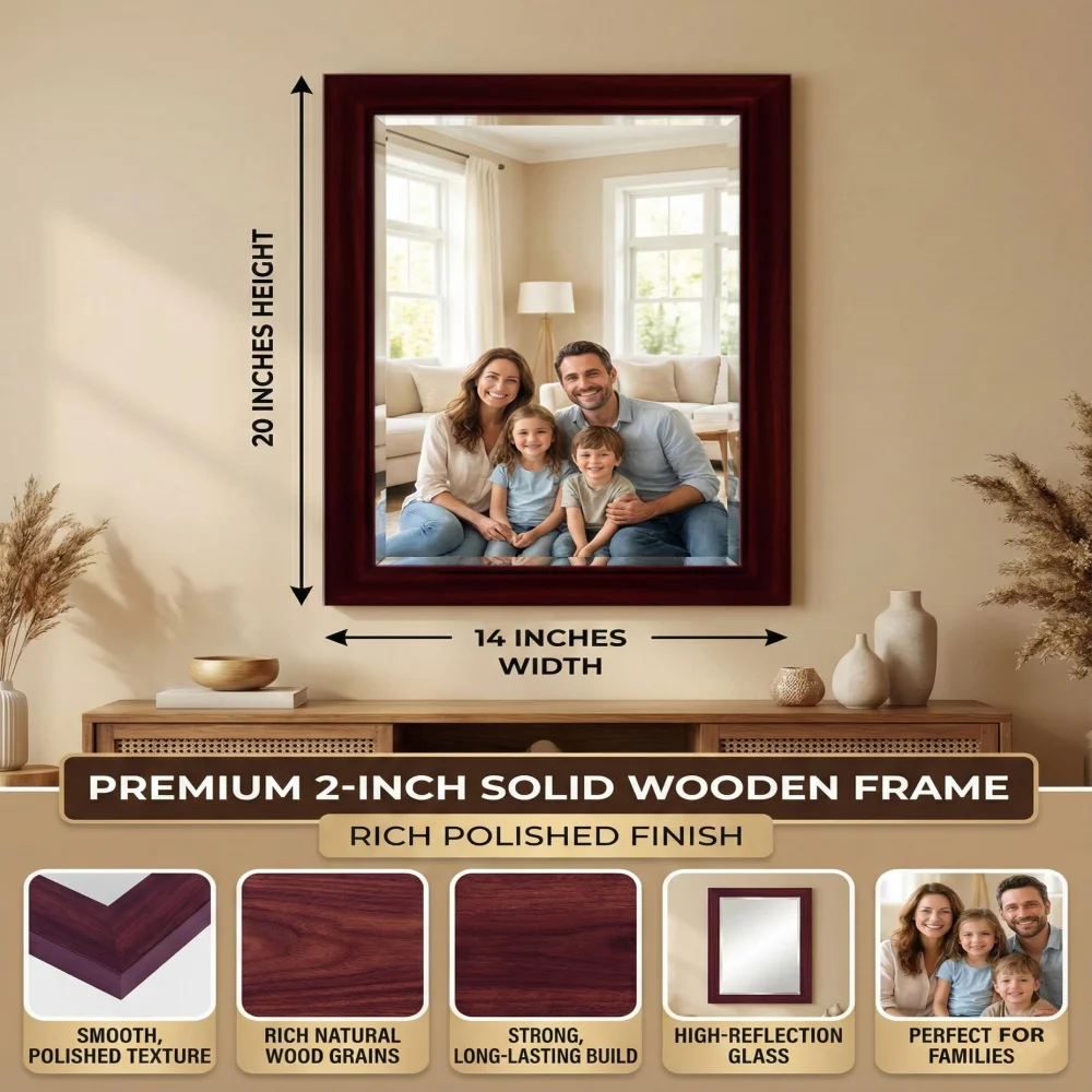 EMPEROR ART GALLERY®, Veeti Colour Premium Wall Mirror with Wooden Frame, 20 x 14 Inch, Rich Polished Veeti Colour Finish, 3mm Glass Thickness, Living Room Bed Room Decor