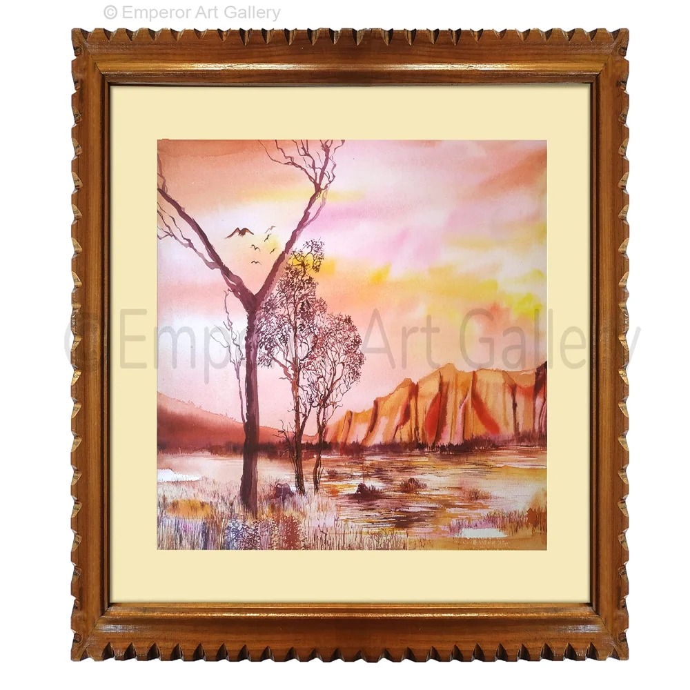EMPEROR ART GALLERY, Original Handmade Water Painting With Teak Wood Frame For Any Wall(19x23) In