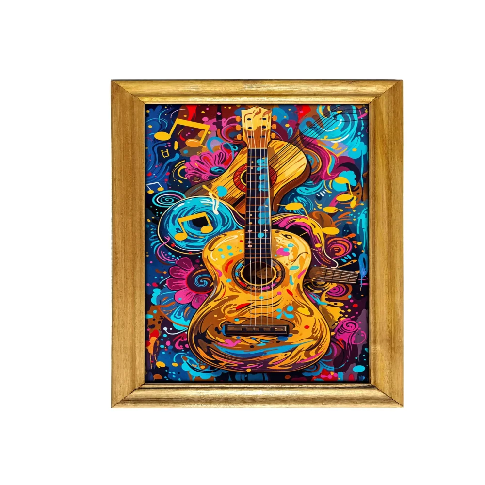 EMPEROR ART GALLERY®,Abstract Guitar Wall Art, 30.5 x 50.8 cm, Laminated Digital Print with Wooden Frame, Colourful Music Theme