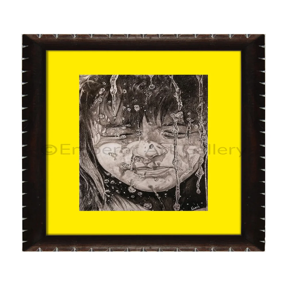 EMPEROR ART GALLERYThe Water Drops Original Handmade Pancil Drawing With Rose Wood Frame (18x14) in