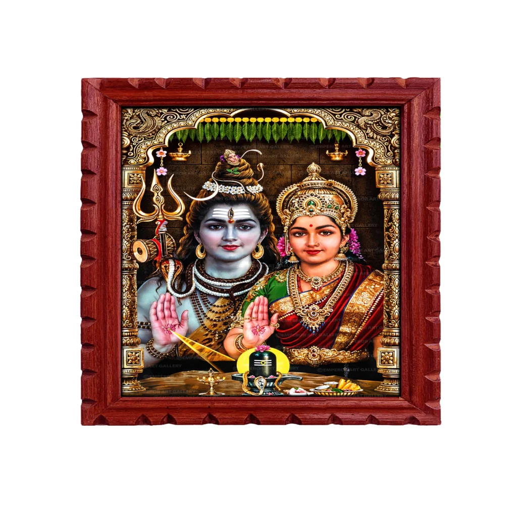 EMPEROR ART GALLERY®, Shiva Parvati Religious Wall Art, Premium Wooden Frame with Carved Design