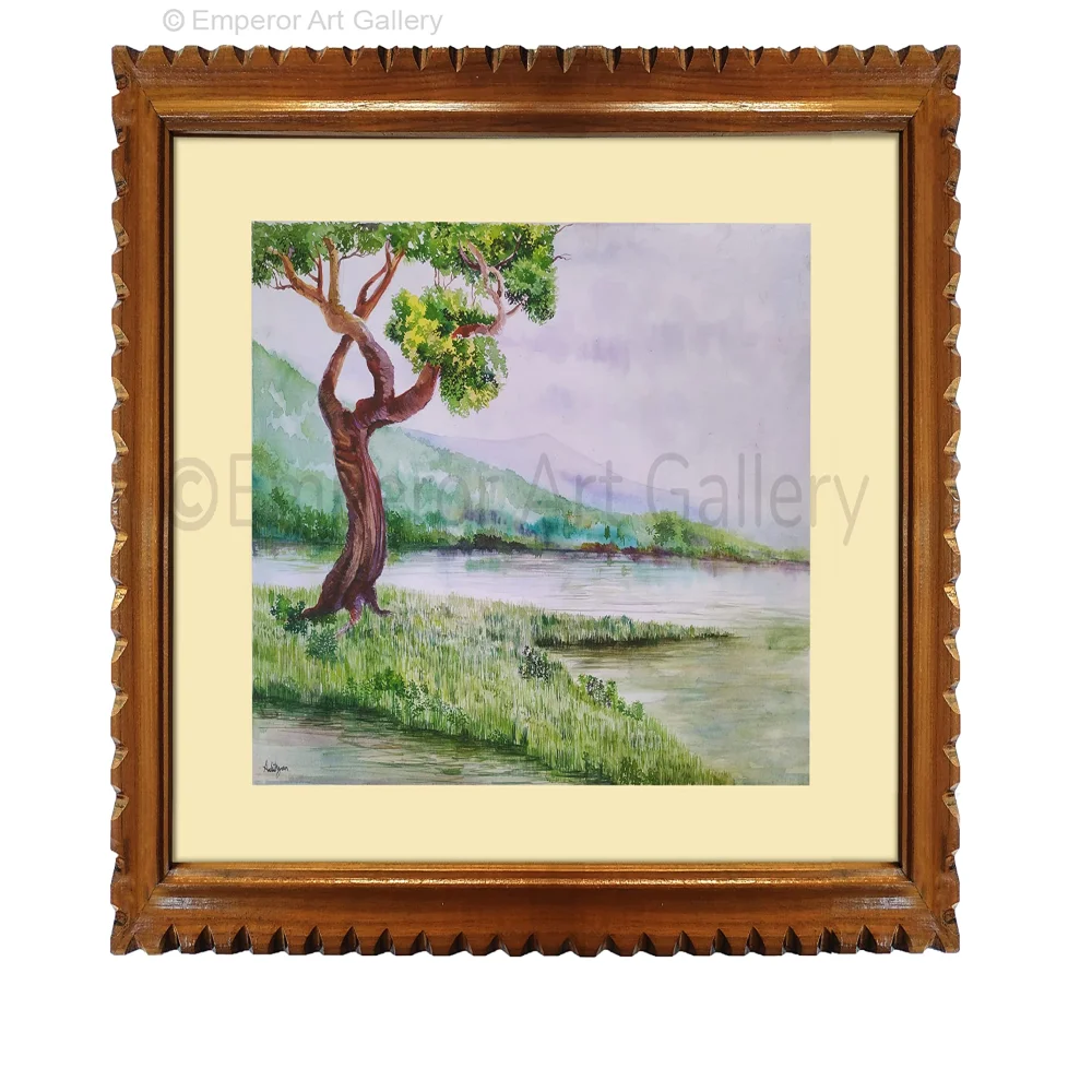 EMPEROR ART GALLERY, Original Handmade Water Painting With Teak Wood Frame For Wall(27x21) Inch