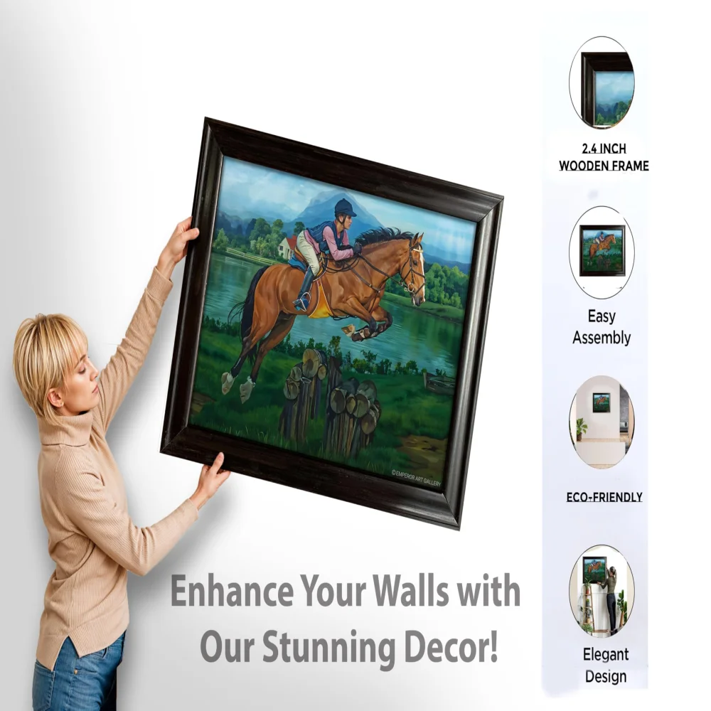 EMPEROR ART GALLERY®, Horse Riding Canvas Wall Art, Premium Wooden Frame, 32 x 24.8 inches