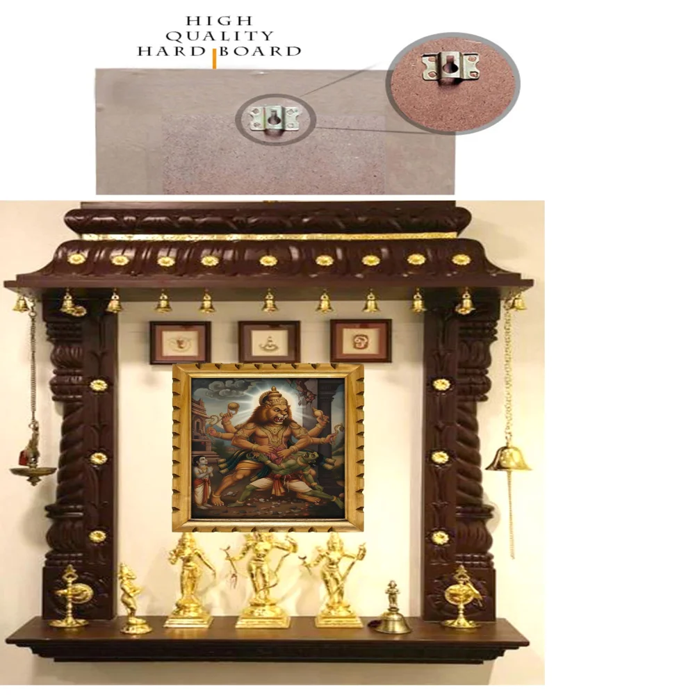 EMPEROR ART GALLERY®,Traditional Hindu Wall Decor Lord Narasimha Swamy Digital Print, Wooden Frame with Gold Finish, 14 x 17 inch, Film Laminated Religious Art
