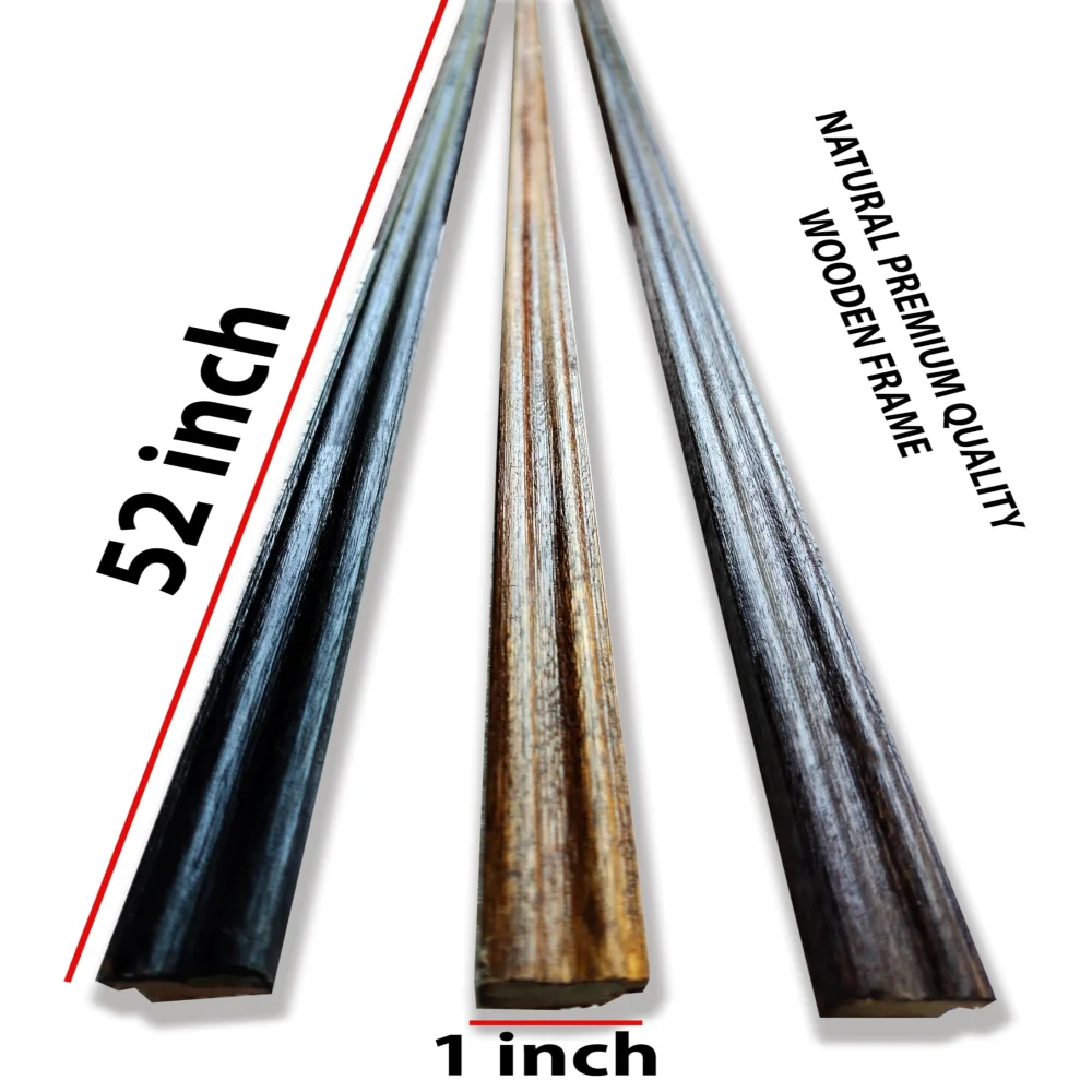 EMPEROR ART GALLERY®, Set of 3 Original Wooden Frame Sticks, 52 inch Length, 1 inch Width, Black, Natural, and Veeti Colours