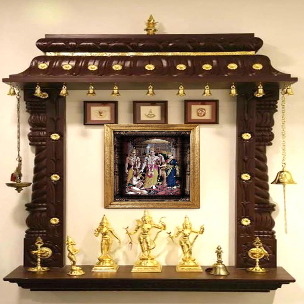 EMPEROR ART GALLERY Hand Carved Wooden Photo Frames of Lord Shri Ram Laminated Digital Re-Print (13.6x17.6) in