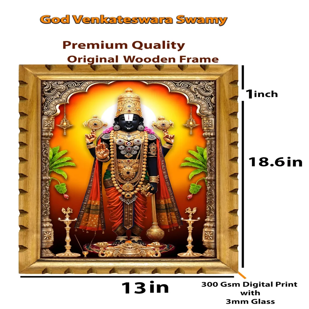 EMPEROR ART GALLERY®,Premium Venkateswara Swamy Religious Wall Frame, Wooden Frame with Glass, 33 x 47.2 cm, Digital Print