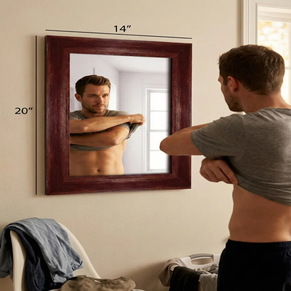 EMPEROR ART GALLERY®, Veeti Colour Premium Wall Mirror with Wooden Frame, 20 x 14 Inch, Rich Polished Veeti Colour Finish, 3mm Glass Thickness, Living Room Bed Room Decor