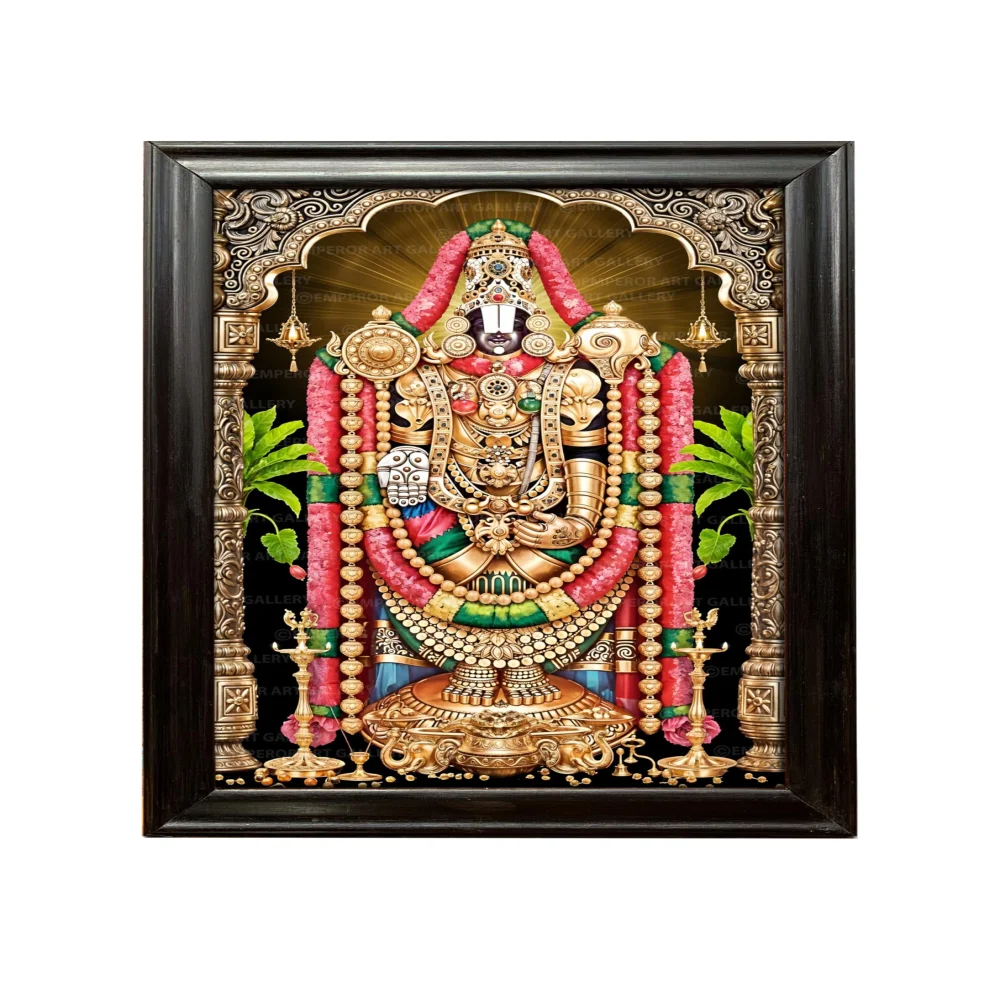 EMPEROR ART GALLERY®,Lord Venkateswara Canvas Digital Print with Wooden Frame, 24.7 x 35 inches, Black