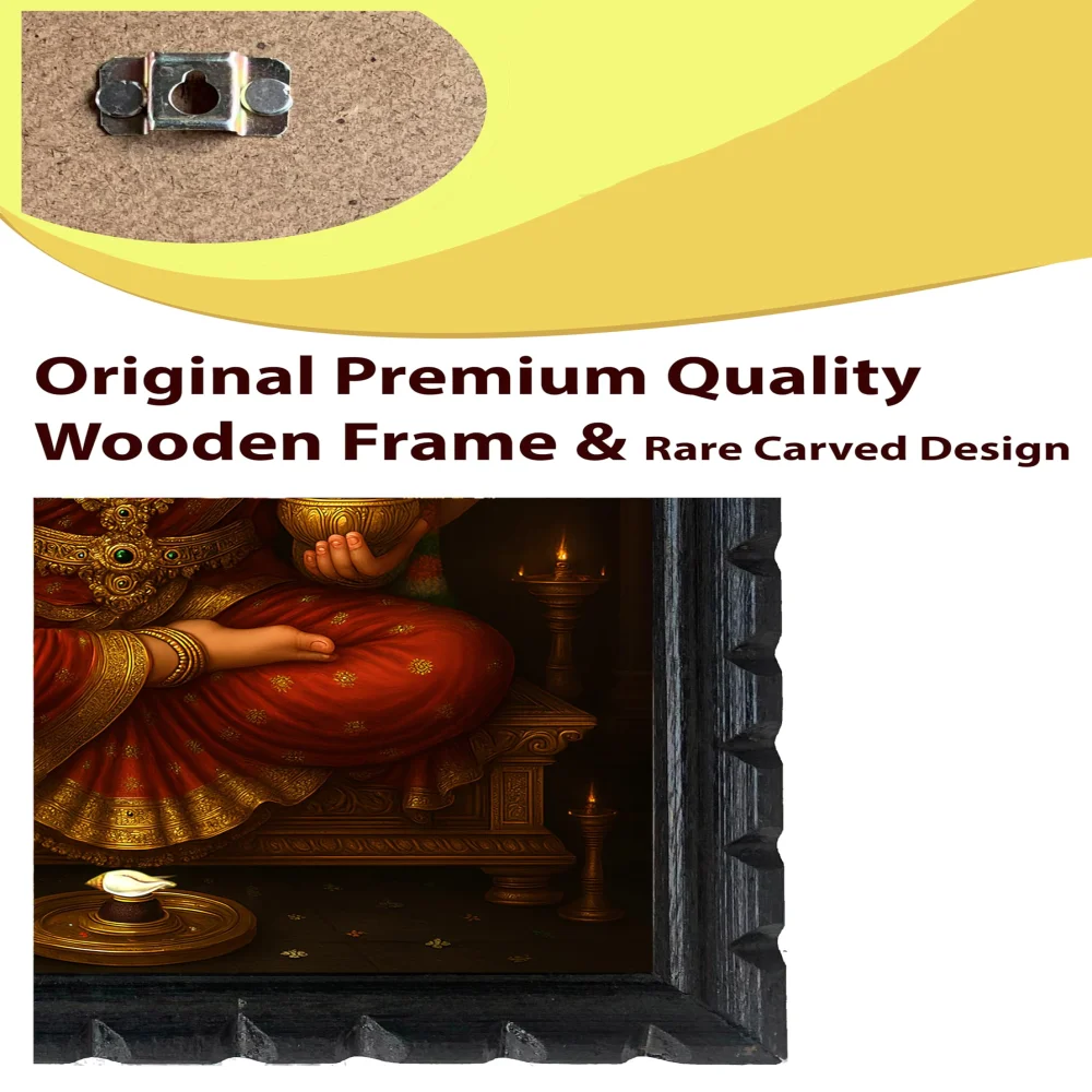 EMPEROR ART GALLERY Maa Annapurna Religious Wall Art, Premium Wooden Frame, 35.5 x 25.4 cm, Black Frame with Digital Print, Glitter Laminated
