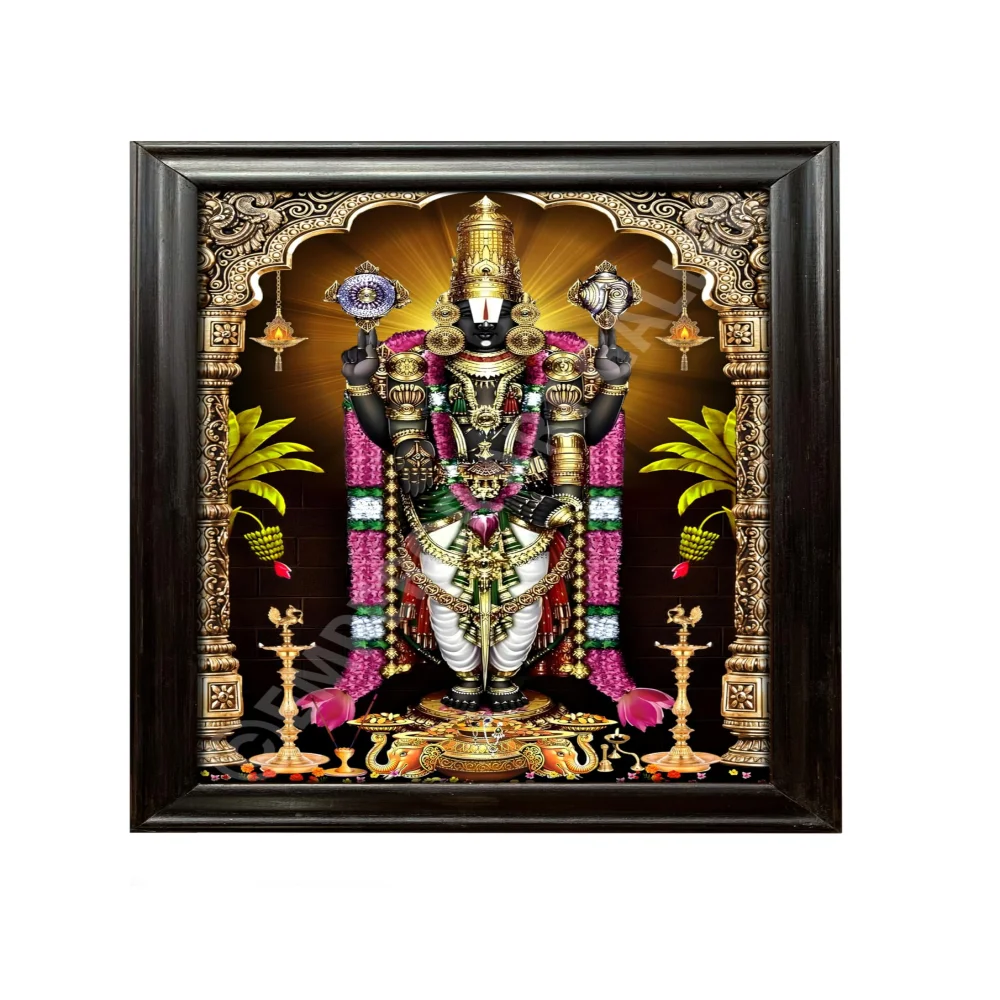 EMPEROR ART GALLERY®,Lord Venkateswara Swamy Canvas Digital Print with Wooden Frame, 23 x 36 inches, Black Frame