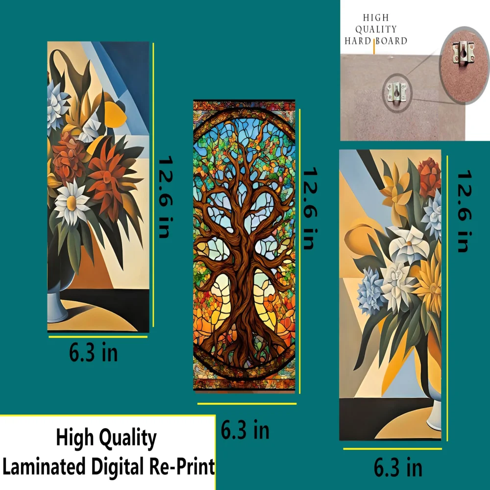 Abstract Art Flower Pot 3 Piece Painting Digital Reprint(13x7,13x7,13x7) inch