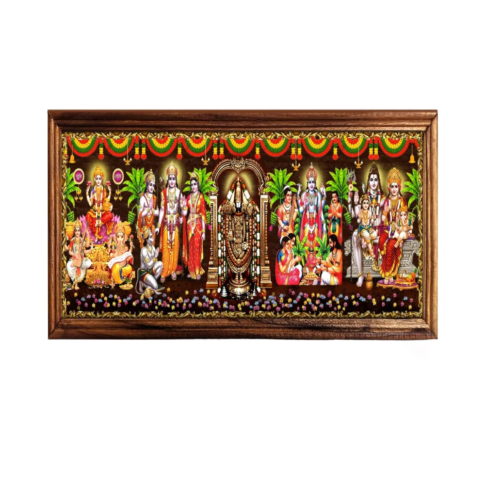EMPEROR ART GALLERY 5god and goddess Digital Print with Teak Wooden Frame(7.2 inch X 17.2 inch) Religious Frame