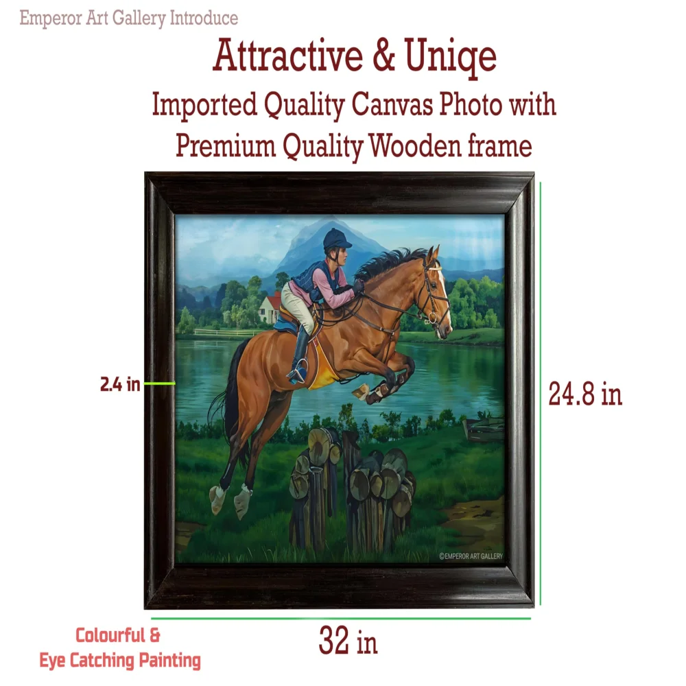 EMPEROR ART GALLERY®, Horse Riding Canvas Wall Art, Premium Wooden Frame, 32 x 24.8 inches