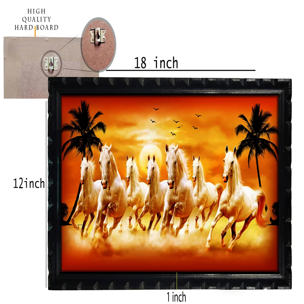Mperor,Seven Running Horses Vastu Wood Framed Digital Reprint 18 inch x 12 in Digital Reprint 18 inch x 12 inch Painting (With Frame)