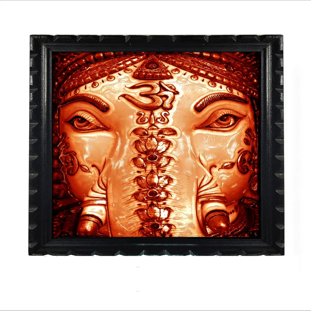 Mperor Lord Ganesh Laminated Digital Reprint With Wood Frame Size (10x12) in