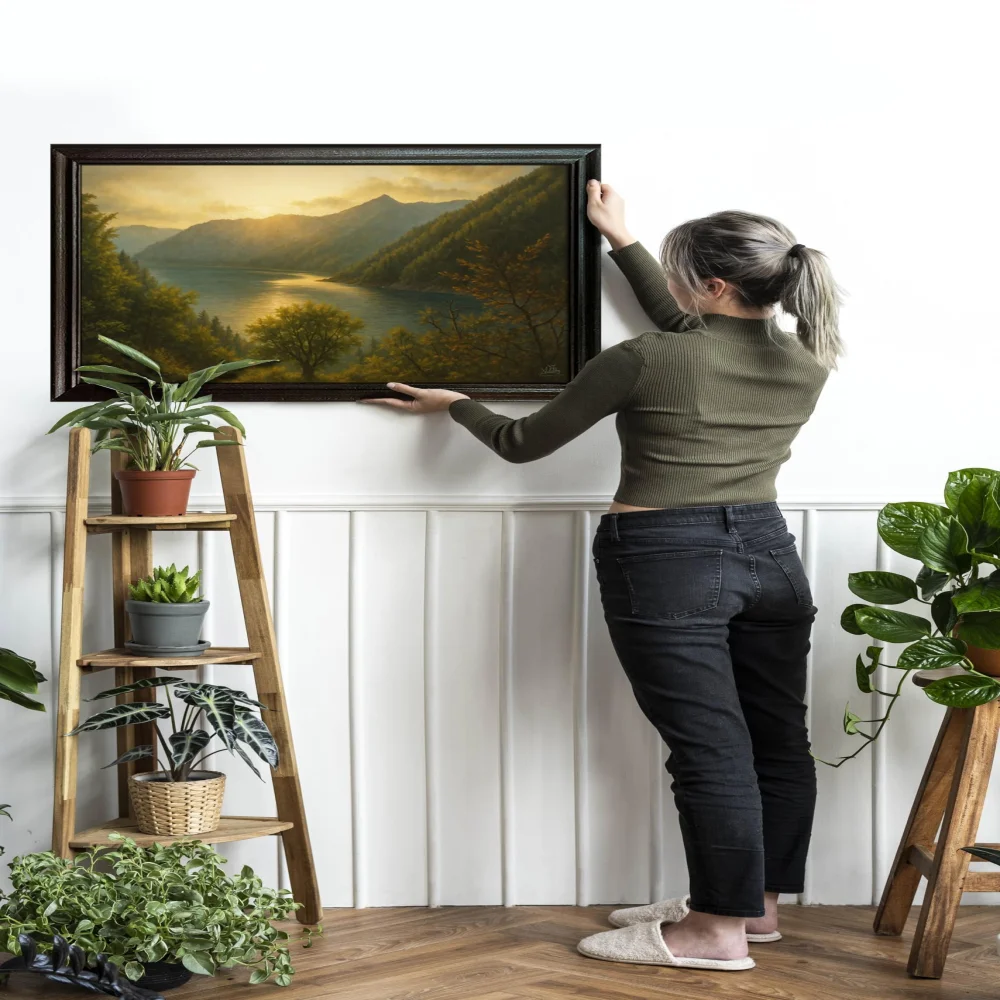 EMPEROR ART GALLERY®,Mountain Lake Landscape Canvas Wall Art with Premium Wooden Frame, 23 x 16 inches