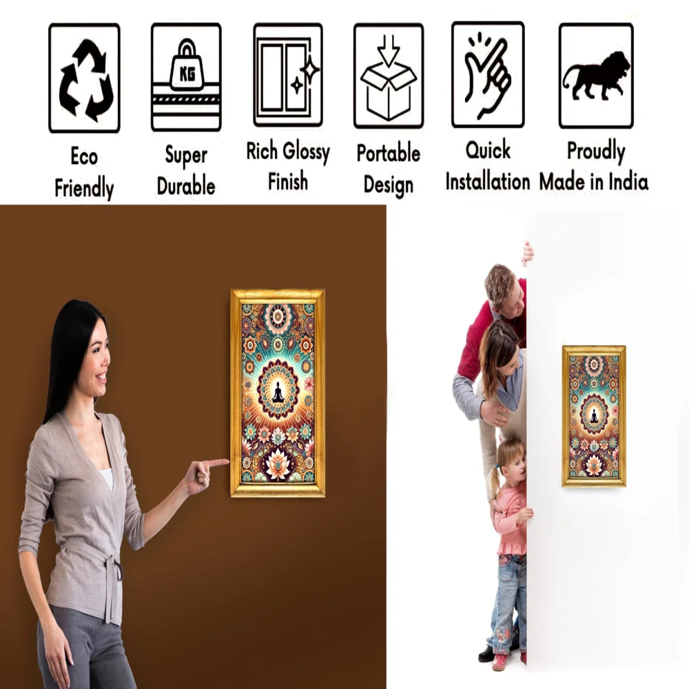 Buddha Celtic Wall Art, 30.5 cm x 50.8 cm, Wooden Frame, Laminated Digital Print, Mandala Lotus Design