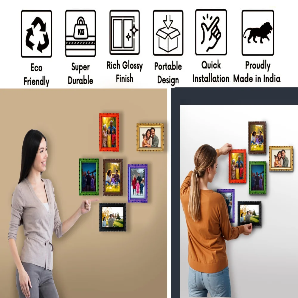 EMPEROR ART GALLERY®, Wooden Photo Frame, 4 x 6 inch,Set Of 6, Carved Design with Glass, 6 Colours Available