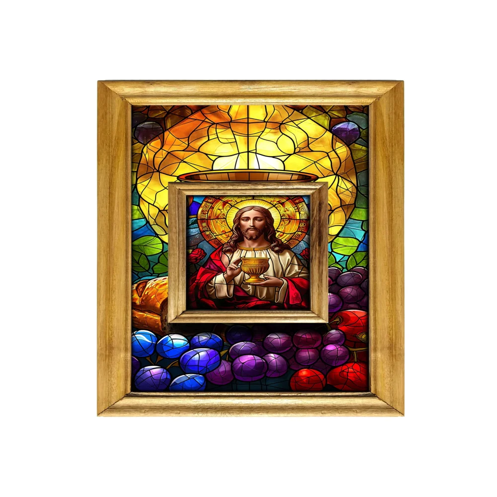 Jesus Christ Painting Wall Art Frame, 12 x 20 inches, Natural Wood Frame with Film Laminated Digital Re-Print