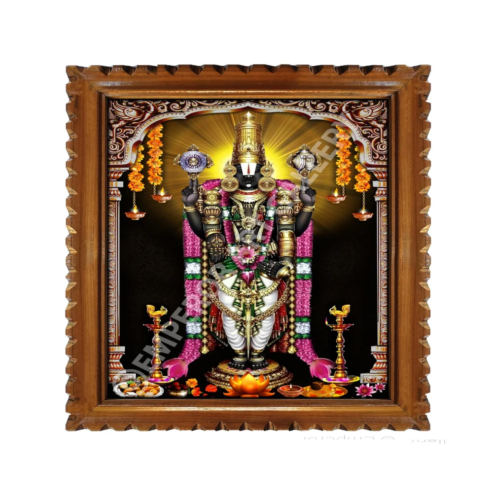 EMPEROR ART GALLERY Lord Venkateswara Swamy Religious Photo Frame, Premium Teak Wood, 41 x 31 cm,300 GSM Digital Print with 3mm Glass