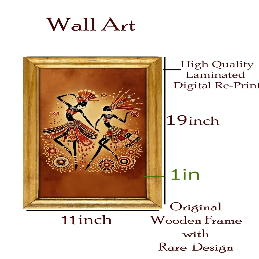 Traditional Dance Wall Art, Laminated Digital Print, 28 cm x 48 cm, Wooden Frame, Natural Colour